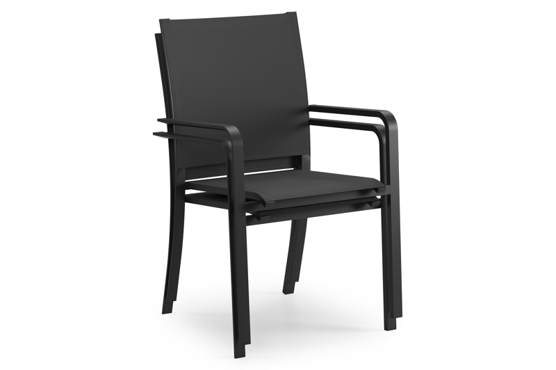 Feltro tuinset in zwart aluminium en sintered stone Crema minerale met 2 Calobra tuinstoelen