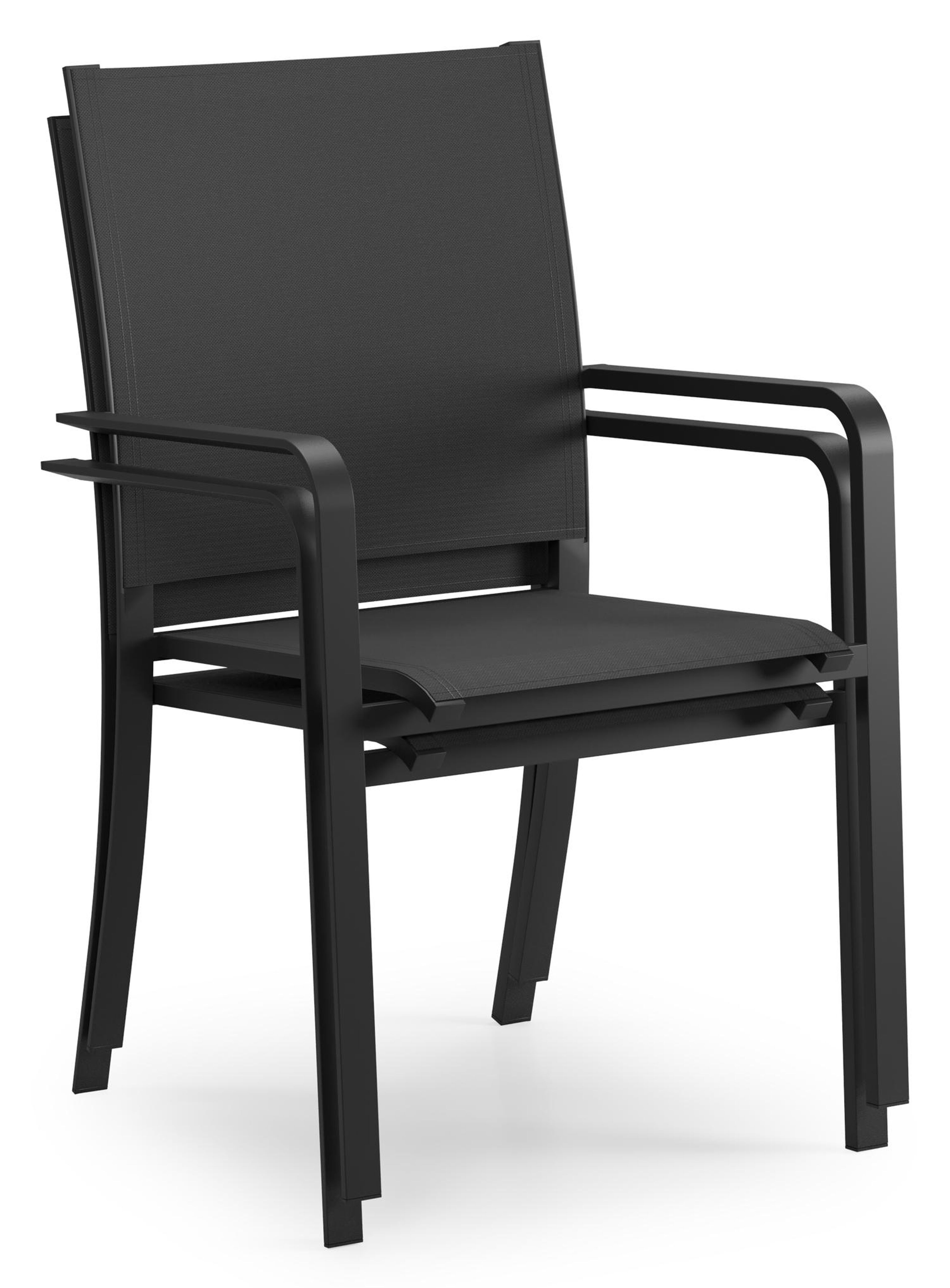 Calobra stapelbare tuinstoel in zwart aluminium en zwart textilene