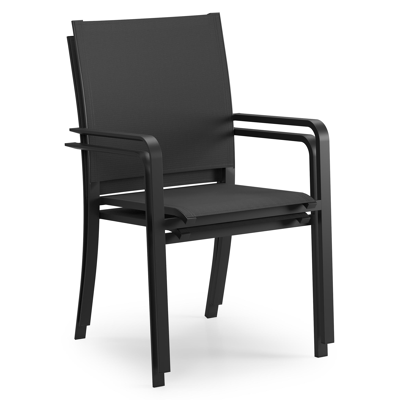 Calobra stapelbare tuinstoel in zwart aluminium en zwart textilene