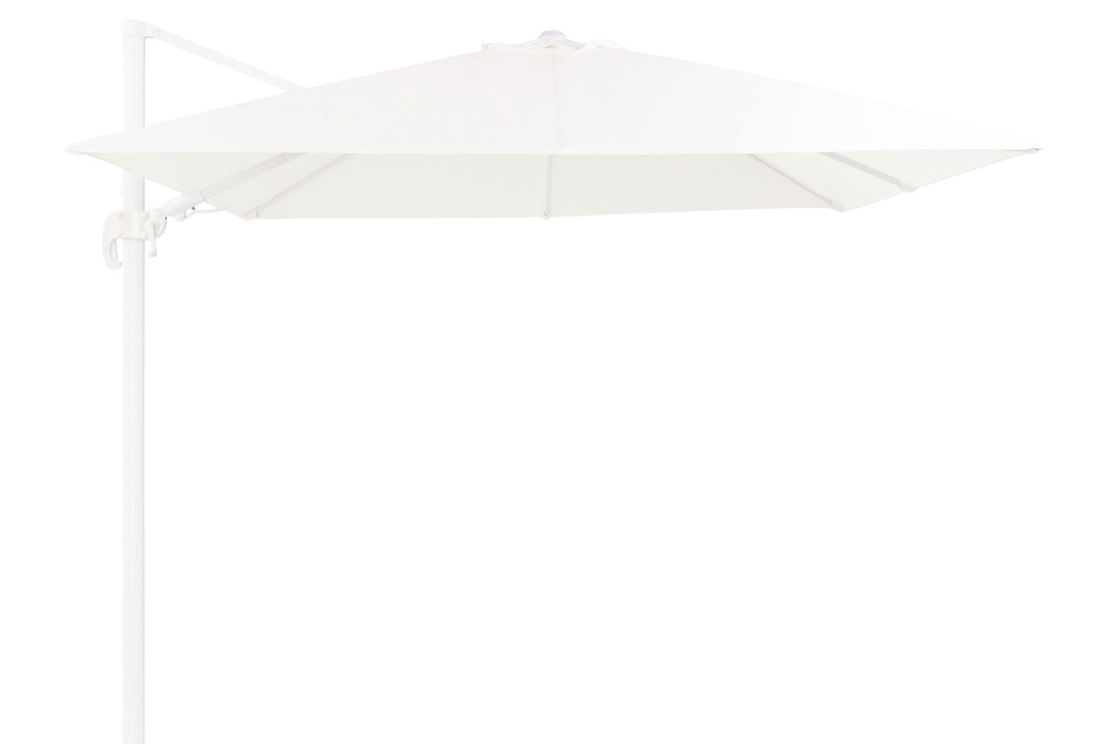 Avola zweefparasol met tiltfunctie in wit aluminium met wit weather+ softtouch parasoldoek - L1 300 x L2 300 cm (zonder voet)