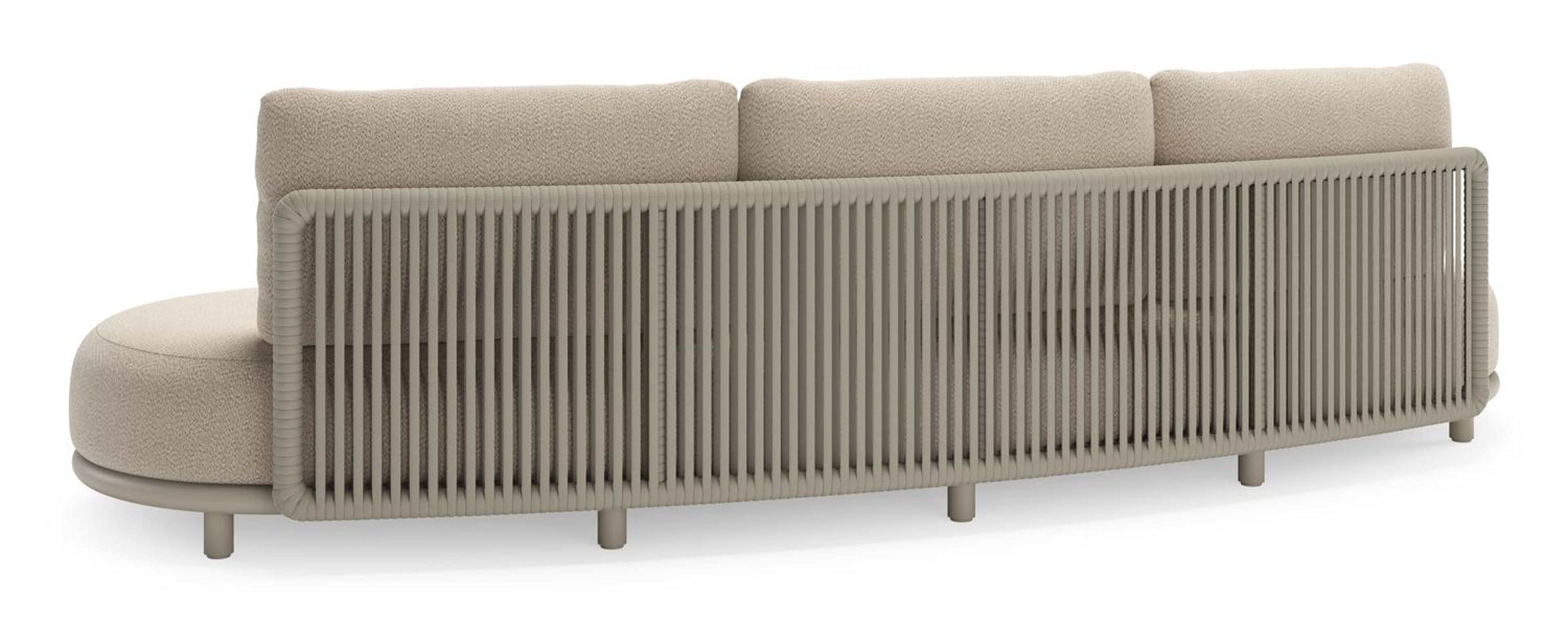 Lomano loungeset in beige aluminium en beige verticaal geweven luxe vlakke rope met Lopi Sand all weather sunbrellaÂ® luxe