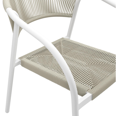 Melo stapelbare tuinstoel in wit aluminium en beige gedraaide ronde wicker