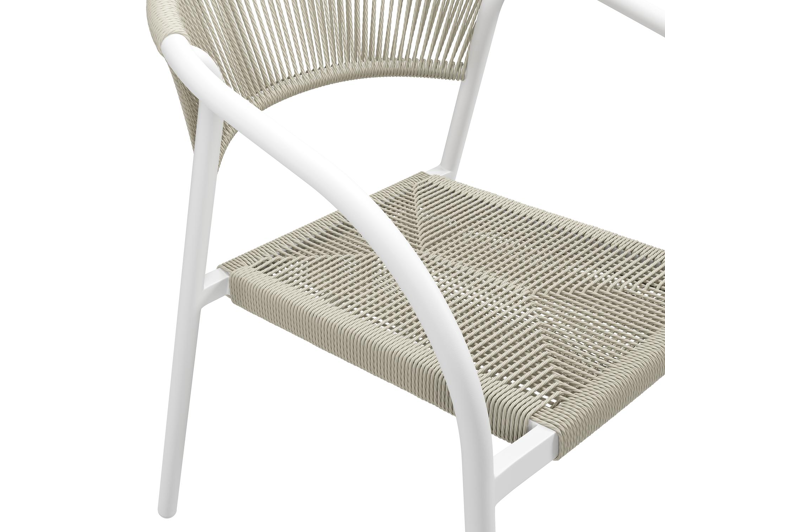 Melo stapelbare tuinstoel in wit aluminium en beige gedraaide ronde wicker