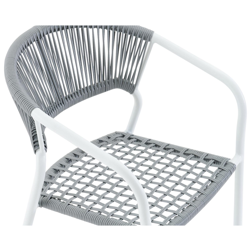 Ensemble de jardin Calzo en aluminium blanc avec plateau de table en polywood naturel et 8 chaises de jardin empilables Vigo