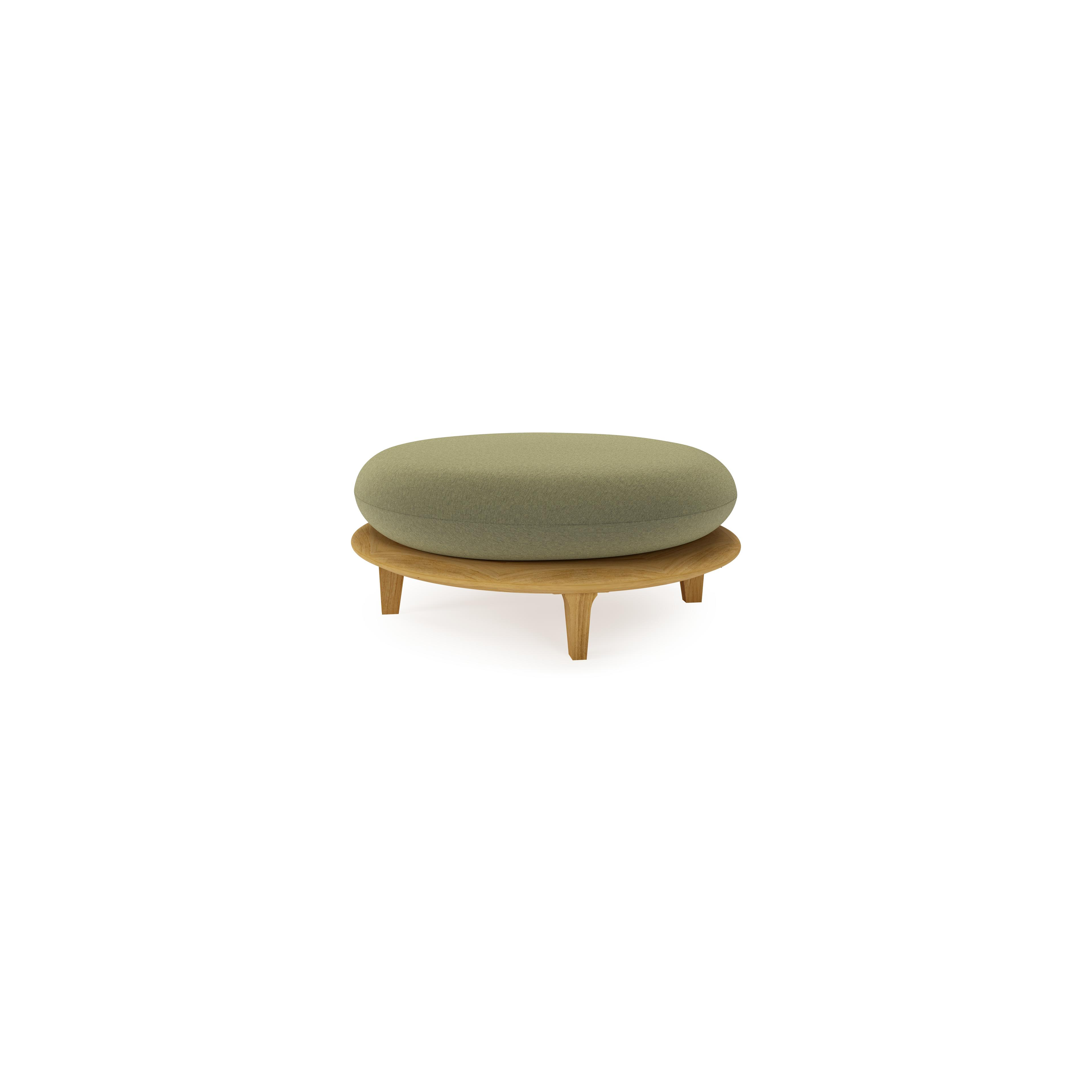 Pouf Bomero en teck et coussins en all weather sunbrella® luxe heritage leaf