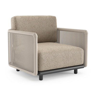 Organo loungestoel in zwart aluminium en beige verticaal geweven luxe vlakke rope met bora jungle all weather Cosytica kussen