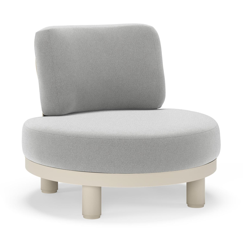 Donato loungestoel in beige aluminium met all weather sunbrella® luxe Savane Grey kussen