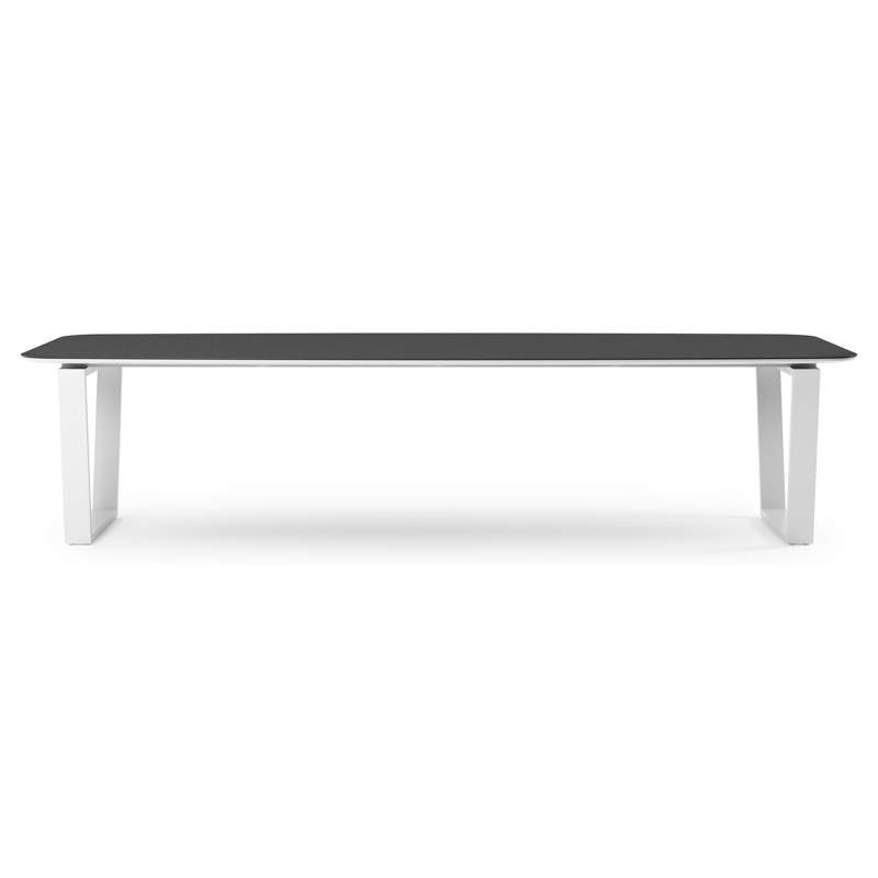 Table de jardin Pagino forme de bateau en aluminium blanc et céramique pleine Nero Black - Lg. 315 x Lrg. 115 x Haut. 73 cm