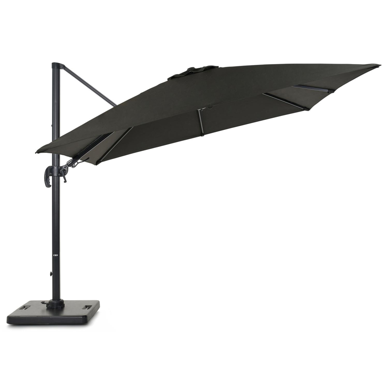 Avola zweefparasol met tiltfunctie in zwart aluminium met zwart weather+ softtouch parasoldoek - L1: 300 x L2: 300 cm (met voet)