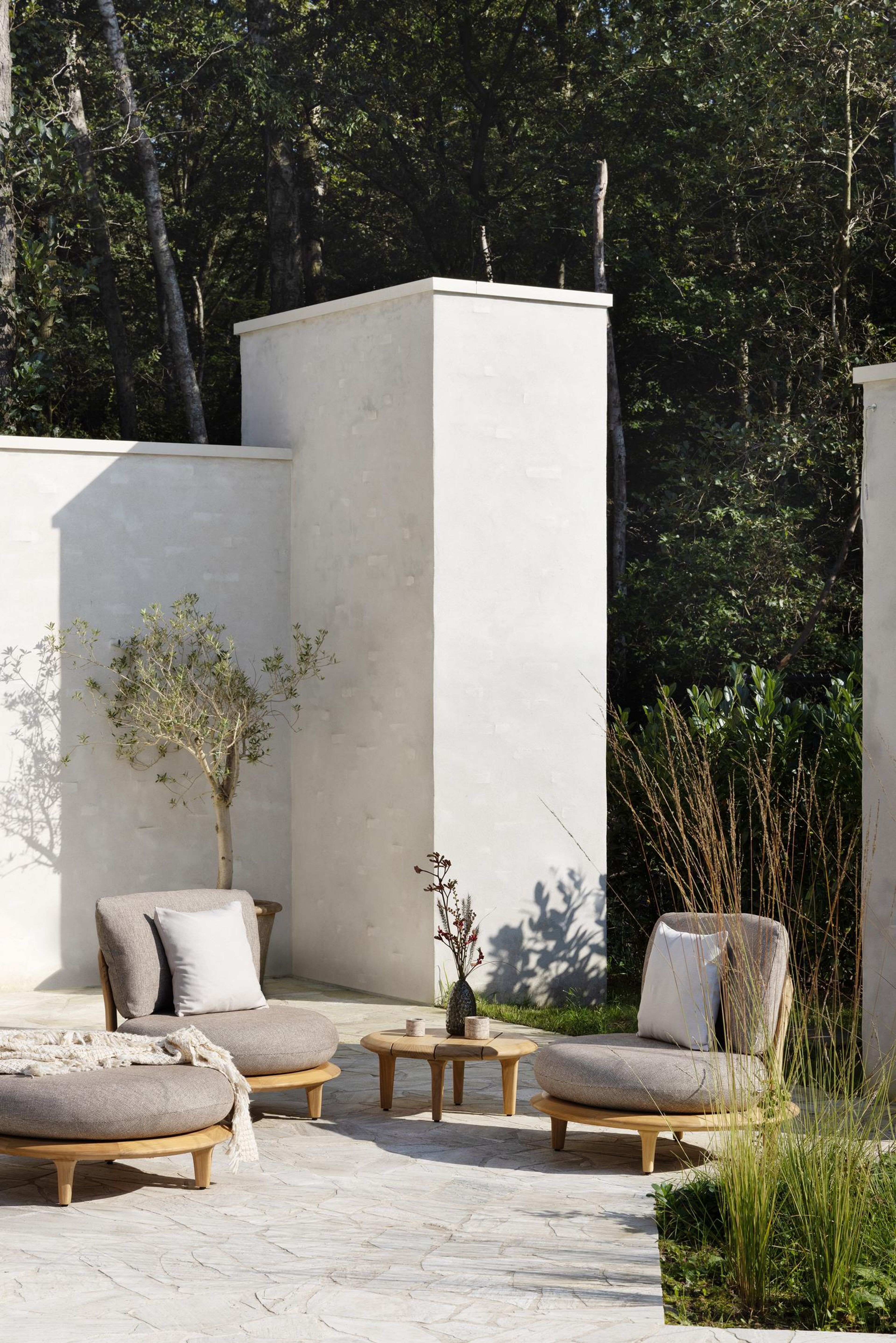 Fauteuil de jardin Bomero en teck et coussins en all weather solica firenze earth