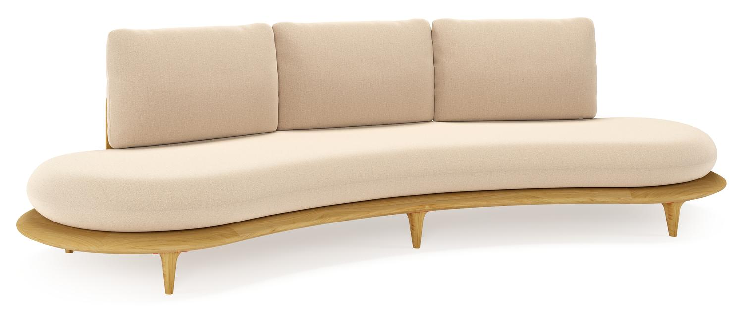 Bomero loungebank in teak met natte heather beige all weather sunbrella® luxe kussen