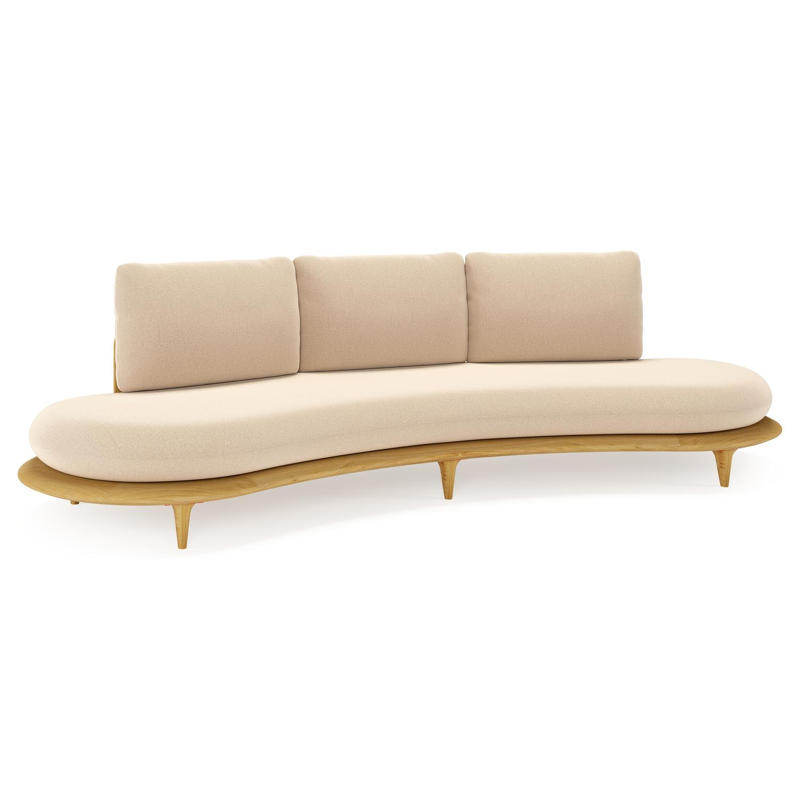 Canape de jardin Bomero en teck et coussins en all weather sunbrella® luxe natte heather beige