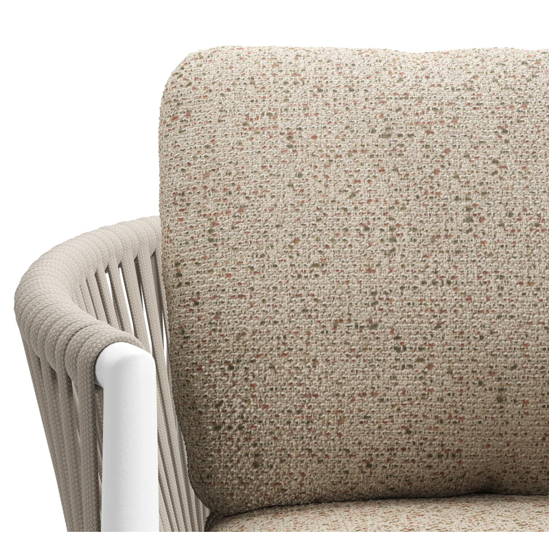 Organo tuinstoel in wit aluminium en beige verticaal geweven luxe vlakke rope met zitkussen in All Weather Cosytica Bora Jungle