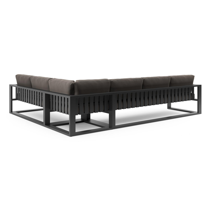 Verato loungehoek in zwart aluminium met natte nature grey all weather sunbrella® luxe kussen