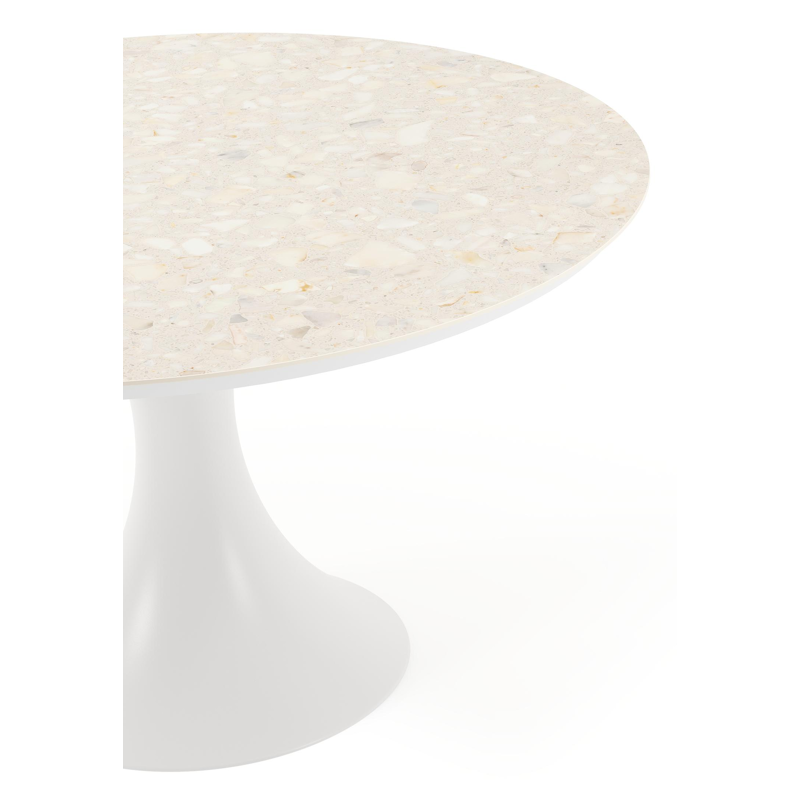 Fano tuintafel rond in wit aluminium en volkeramiek retrostone - Dia. 130 x H 75 cm