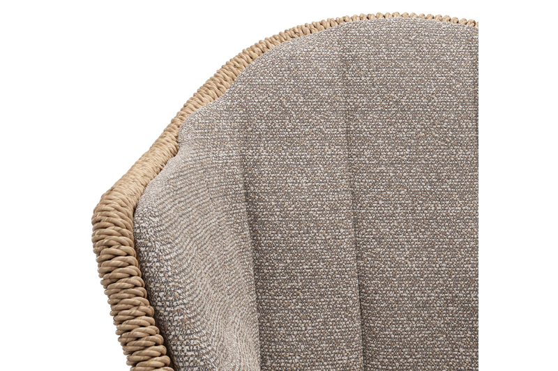 Chaise de jardin Pagino en aluminium noir et résine tressée ronde naturel avec coussin en All Weather Sunbrella® Luxe Wander Manioc