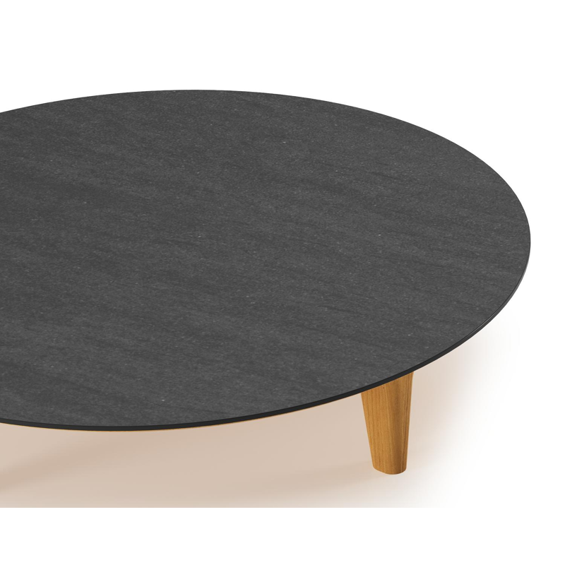 Table de basse Bomero en teck et céramique plein Basalt Black - Diam. 85 x Haut. 20 cm