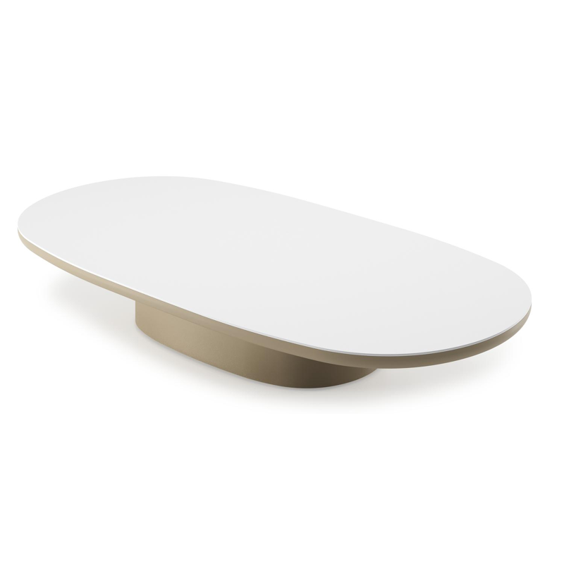 Amico loungetafel bombo in beige aluminium en volkeramiek Arctic White - L 171 x B 89 x H 24 cm