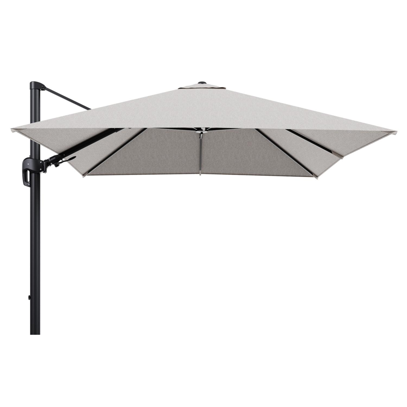Parasol pendant Rufina avec fonction tilt en aluminium noir et toile de parasol en All Weather Sunbrella® Luxe Tundra Sand  - Lg.1 300 x Lg.2 300 cm (sans pied de parasol