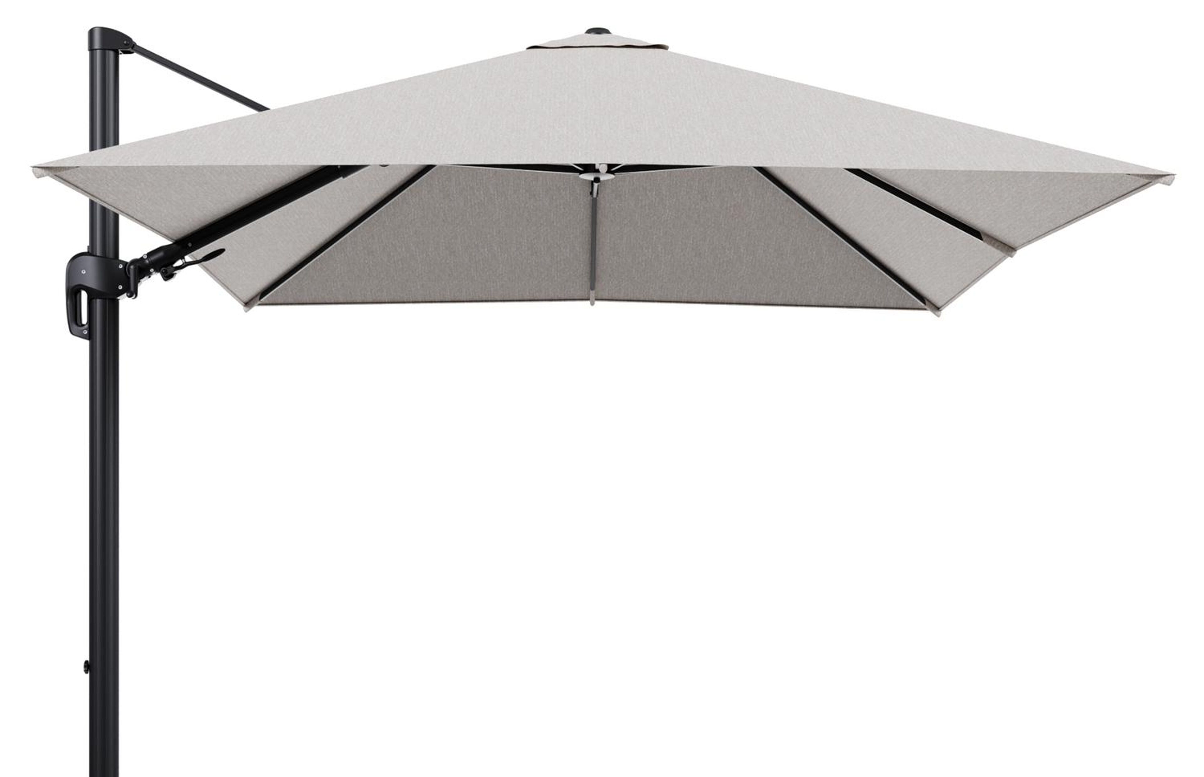 Rufina zweefparasol tiltfunctie in zwart aluminium en parasoldoek in All Weather Sunbrella® Luxe Tundra Sand  - L1 300 x L2 300 cm (zonder voet) (zonder voet)