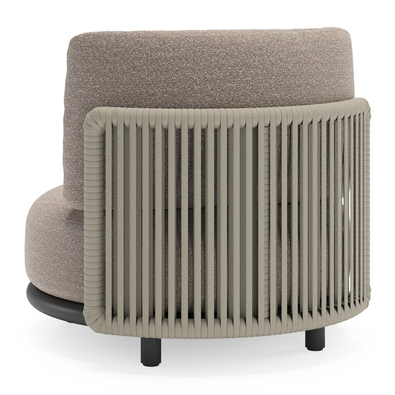 Lomano loungestoel in zwart aluminium en beige verticaal geweven luxe vlakke rope met Wander Manioc all weather sunbrella® luxe