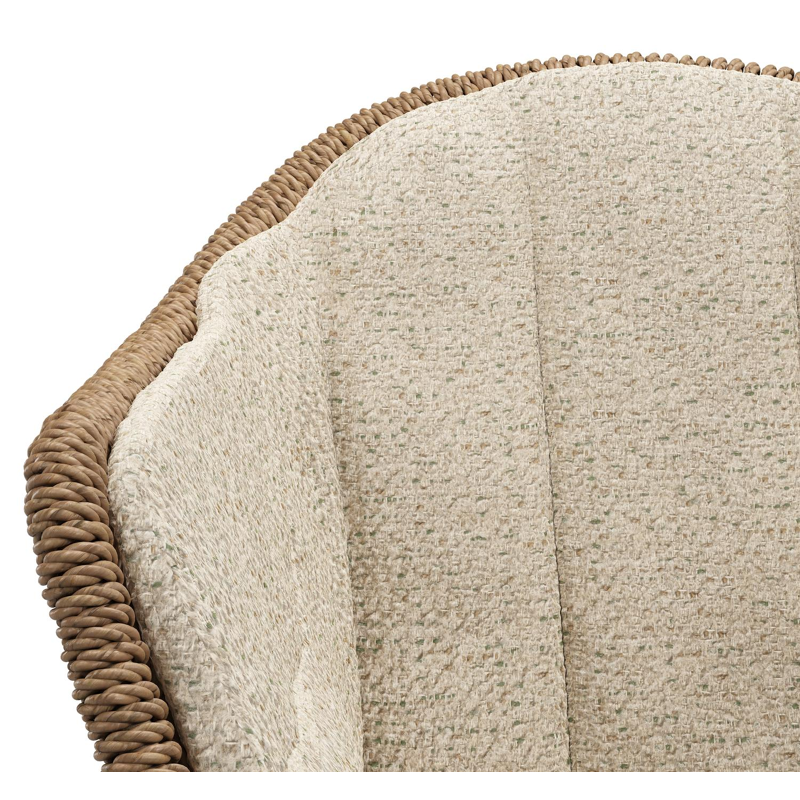 Pagino tuinstoel in teak en bruin ronde wicker met zitkussen in All Weather Cosytica Bora Forest