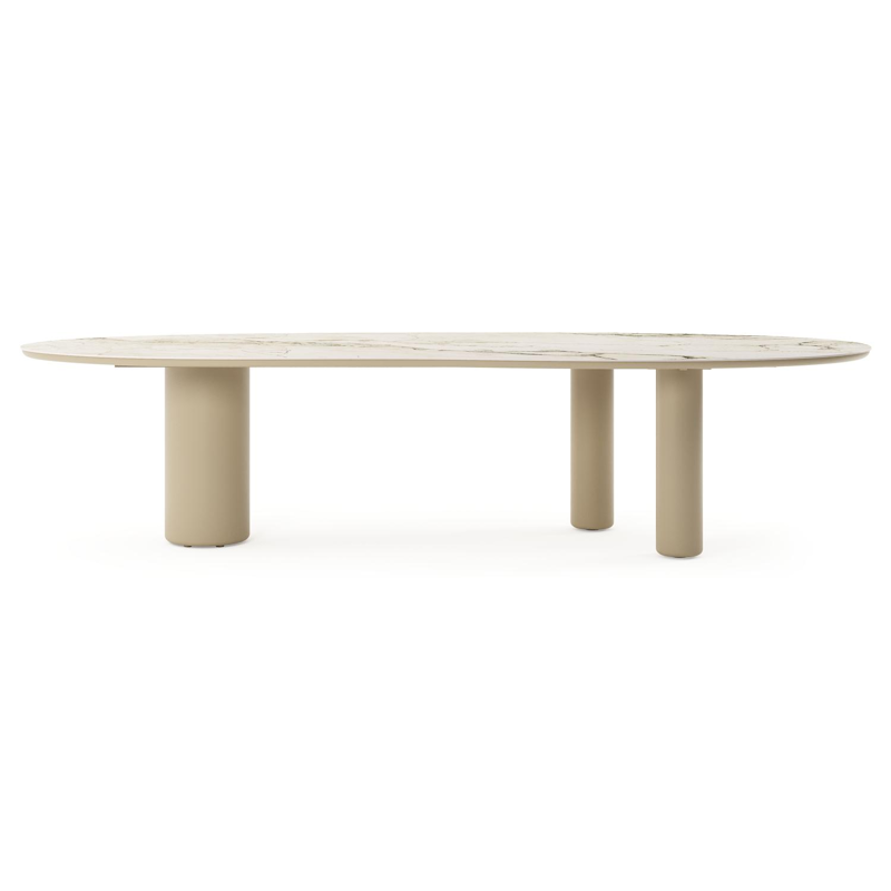 Table de jardin Amico organique en aluminium beige et céramique pleine Colorado Dunes - Lg. 320 x Lrg. 120 x Haut. 73.5 cm