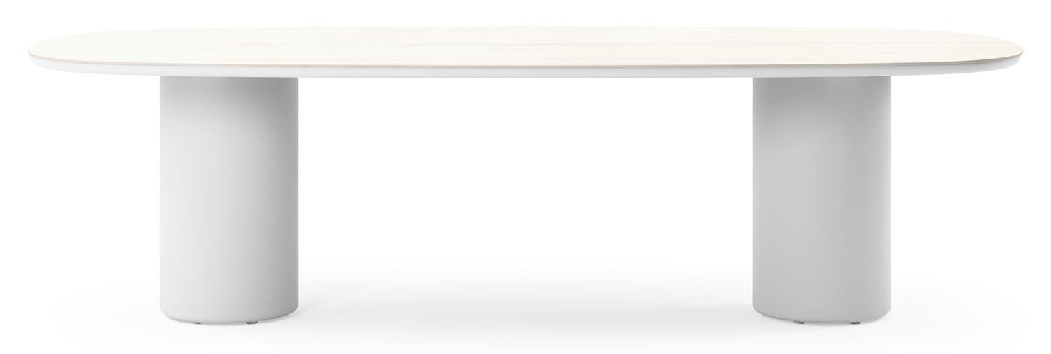 Table de jardin Amico bombo en aluminium blanc et céramique pleine Travertino Bianco - Lg. 270 x Lrg. 125 x Haut. 73.5 cm