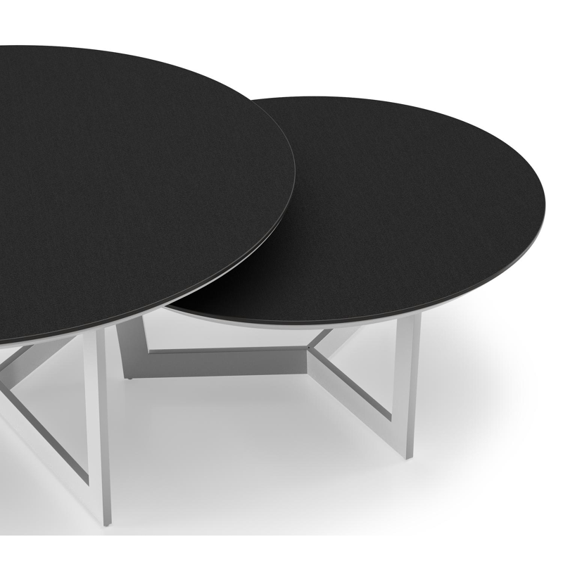 Ensemble de 2 tables d'appoint Fano ronde en aluminium blanc et céramique pleine Nero Black - Diam. 85/65 x Haut. 35/30 cm