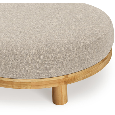 Donato lounge poef in teak en beige verticaal geweven ronde rope met all weather sunbrella® luxe Chartres Pewter kussen