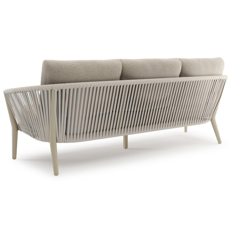 Orso loungeset in beige aluminium en beige verticaal geweven luxe vlakke rope met Catania Sand All Weather Cosytica kussen