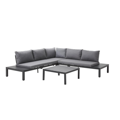 Toma loungehoek in zwart aluminium met grijs polyester kussens en loungetafel