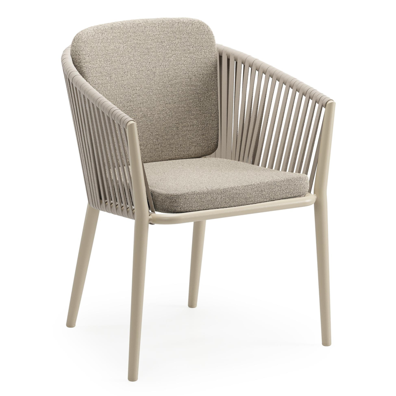 Chaise de jardin Orso en aluminium beige et corde plate tissée verticalement beige avec coussin en All Weather Cosytica Catania Beige