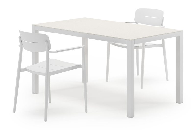 Feltro tuinset in wit aluminium en sintered stone Crema minerale met 2 Cosa tuinstoelen