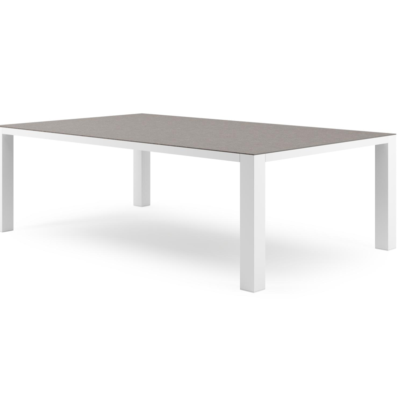 Table de jardin Nano XL rectangulaire en aluminium blanc et céramique pleine Wulong - Lg. 240 x Lrg. 148 x Haut. 75 cm