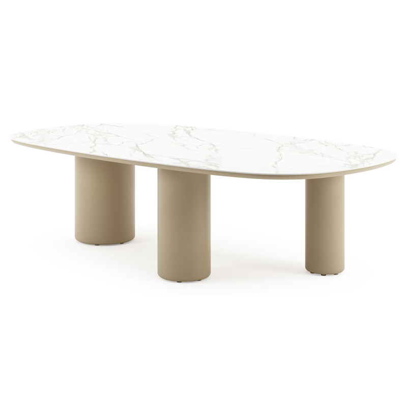 Table de jardin Amico bombo xl en aluminium beige et céramique pleine Calacatta - Lg. 270 x Lrg. 148 x Haut. 74 cm