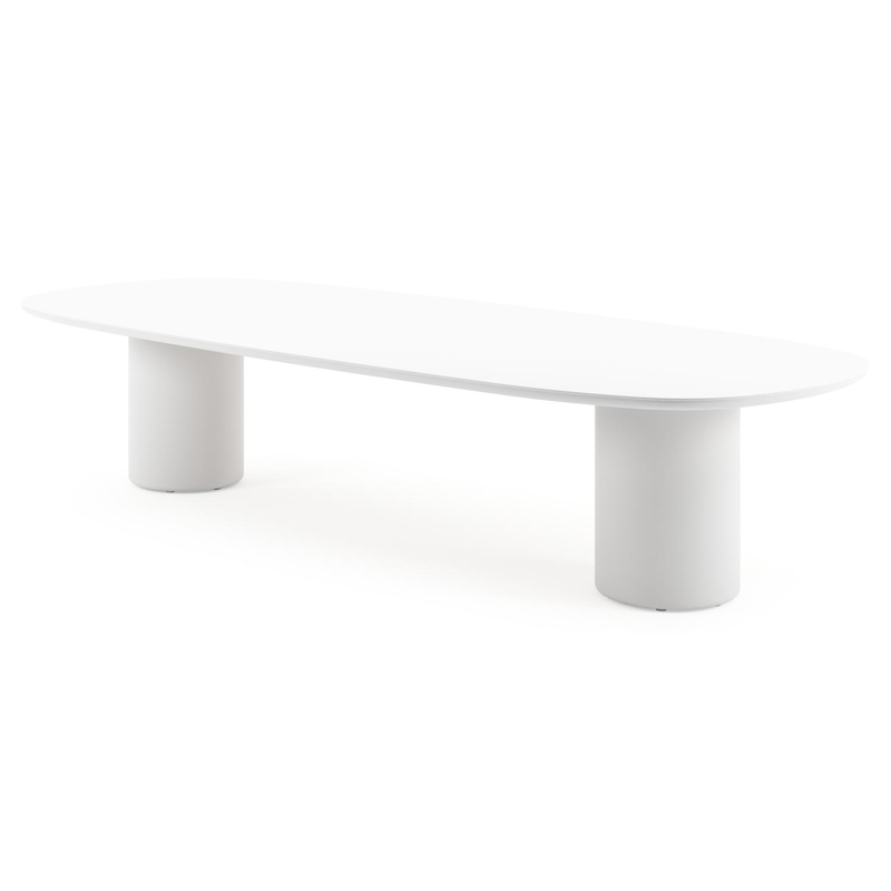 Amico low dining tuintafel bombo in wit aluminium en volkeramiek Arctic White - L 320 x B 130 x H 61 cm