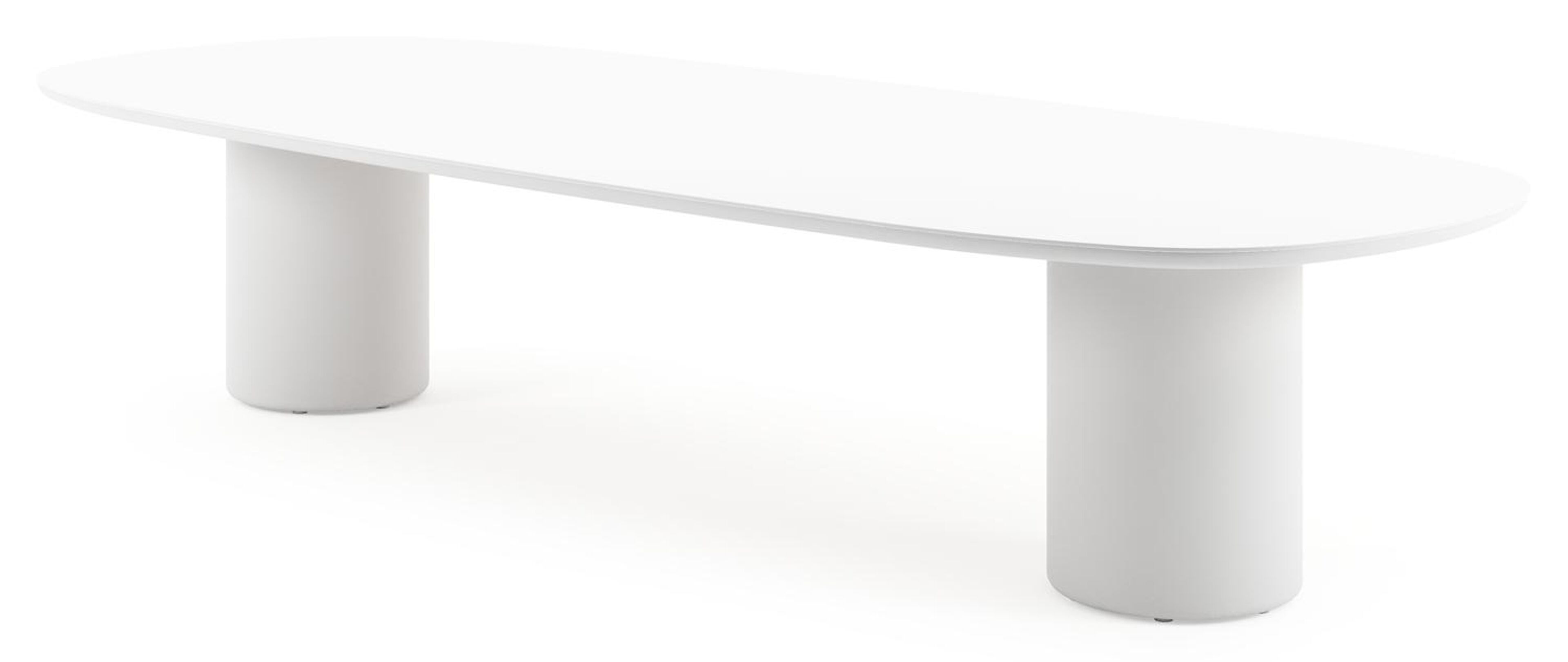 Table de jardin low dining Amico bombo en aluminium blanc et céramique pleine Arctic White - Lg. 320 x Lrg. 130 x Haut. 61 cm