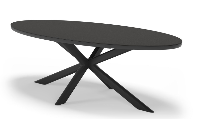 Pamplona tuintafel ovaal in zwart aluminium en sintered stone Notte minerale - L 240 x B 115 x H 72 cm