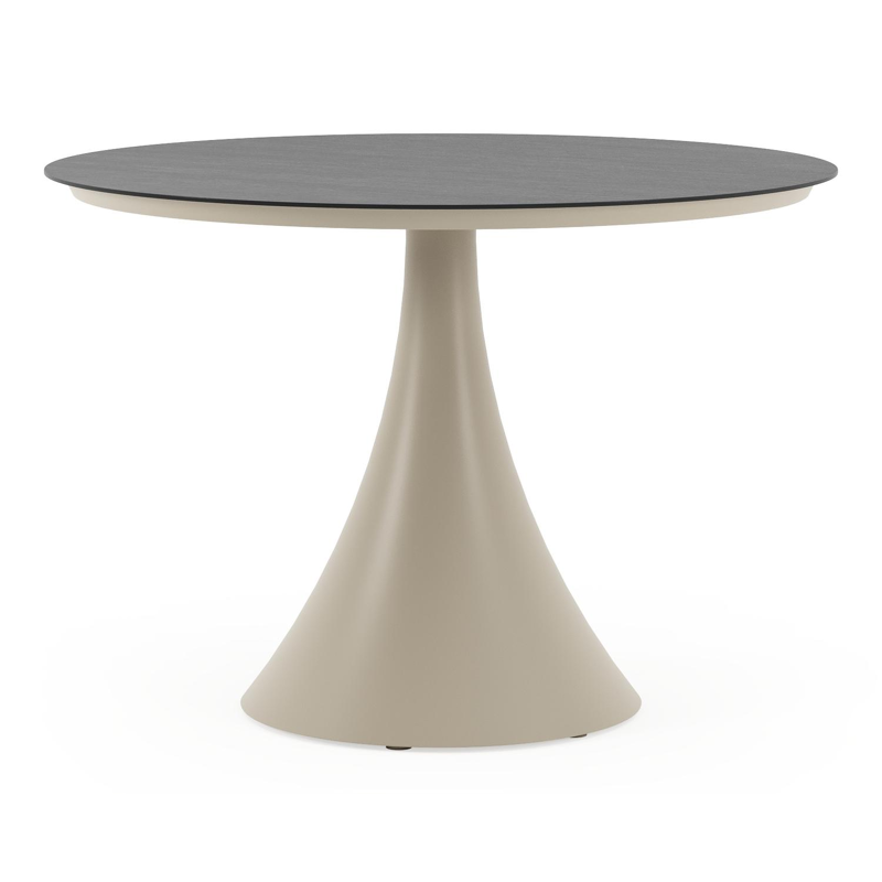 Fano tuintafel rond in beige aluminium en volkeramiek Basalt Black - Dia. 110 x H 75 cm