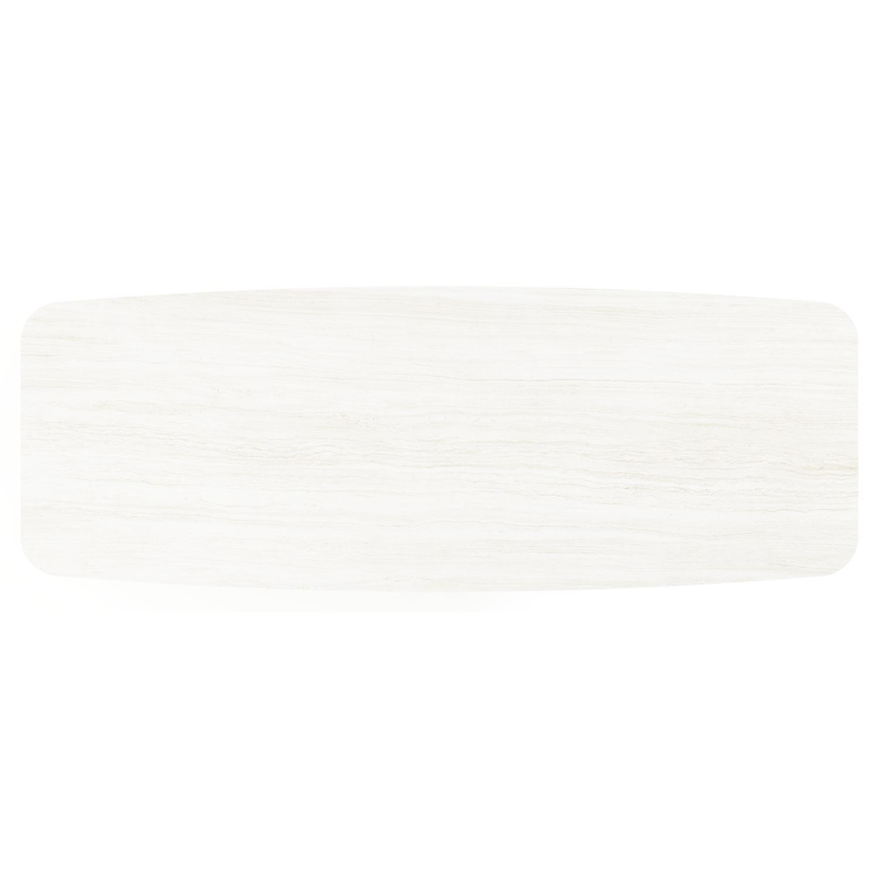 Table de jardin Lacirma forme de bateau en aluminium beige et céramique pleine Calista Lg. 315 x Lrg. 115 x Haut. 73 cm