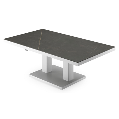 Cirello pop-up loungetafel rechthoekig in wit aluminium en volkeramiek Calatorao - L 140 x B 80 x H 71 cm