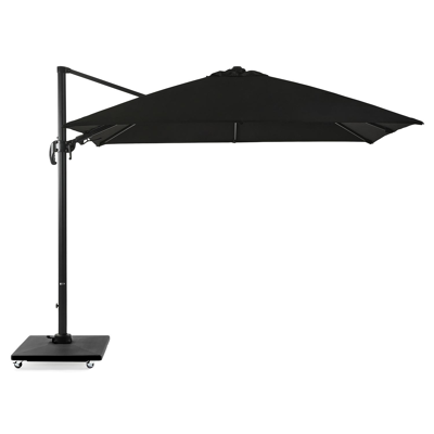 Avola zweefparasol met tiltfunctie in zwart aluminium met zwart sunbrella® premium parasoldoek - L1 300 x L2 300 cm (met voet)