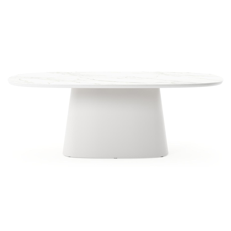 Table de jardin Amico bombo xl en aluminium blanc et céramique pleine Calacatta - Lg. 210 x Lrg. 148 x Haut. 74 cm