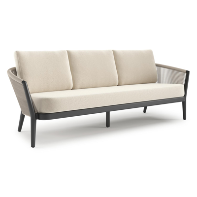 Orso loungebank in zwart aluminium en beige verticaal geweven ronde rope met Althea Off White all weather cosytica kussen