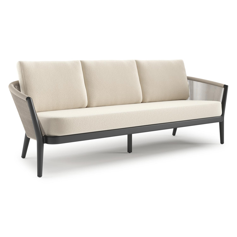 Orso loungebank in zwart aluminium en beige verticaal geweven ronde rope met Althea Off White all weather cosytica kussen