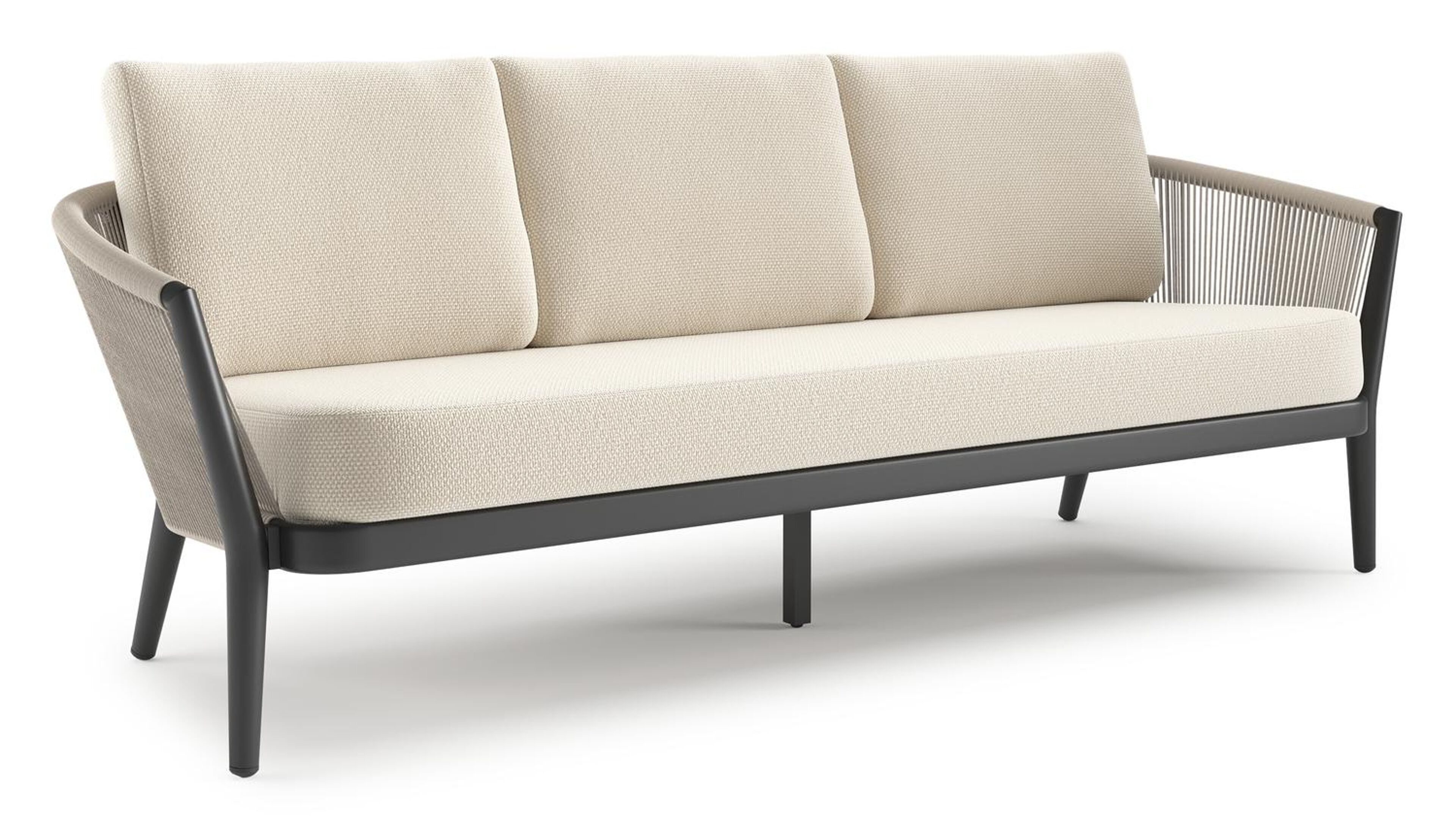 Orso loungebank in zwart aluminium en beige verticaal geweven ronde rope met Althea Off White all weather cosytica kussen