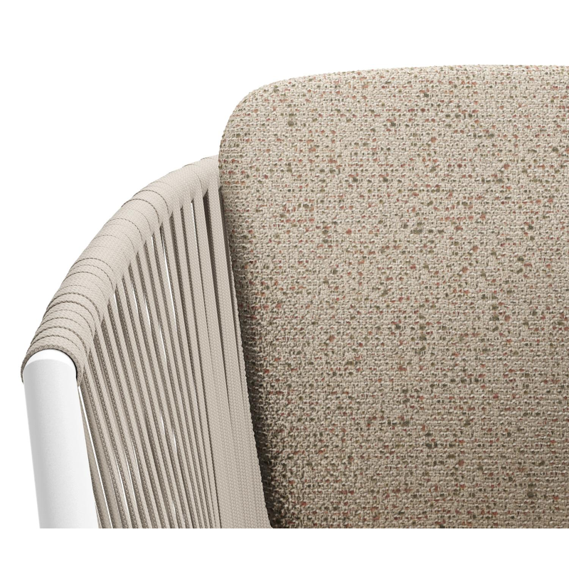 Chaise de jardin Orso en aluminium blanc et corde plate tissée verticalement beige avec coussin en All Weather Cosytica Bora Jungle