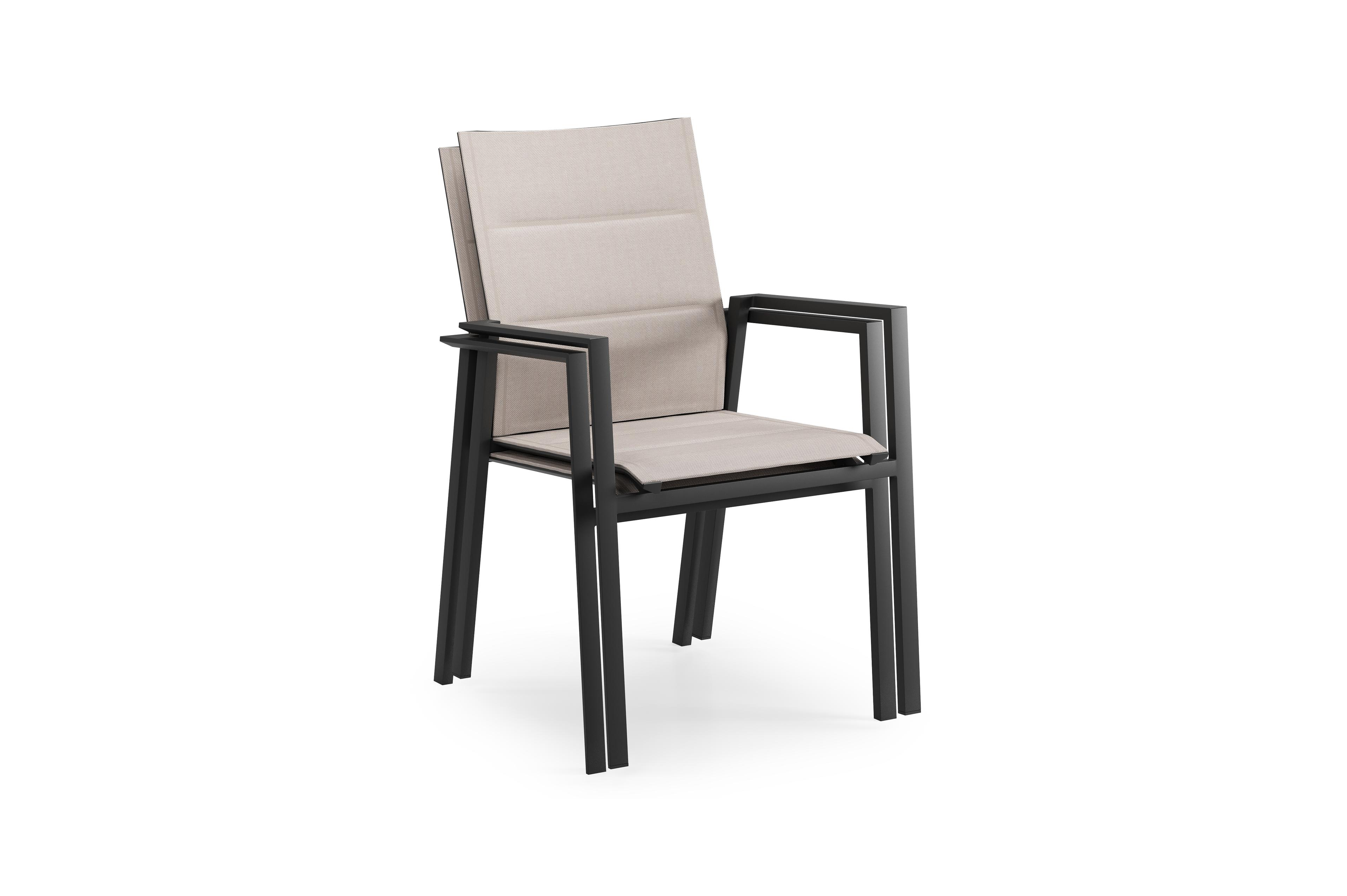 Cirello stapelbare tuinstoel in zwart aluminium en beige dubbele textilene