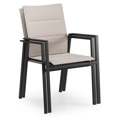 Cirello stapelbare tuinstoel in zwart aluminium en beige dubbele textilene